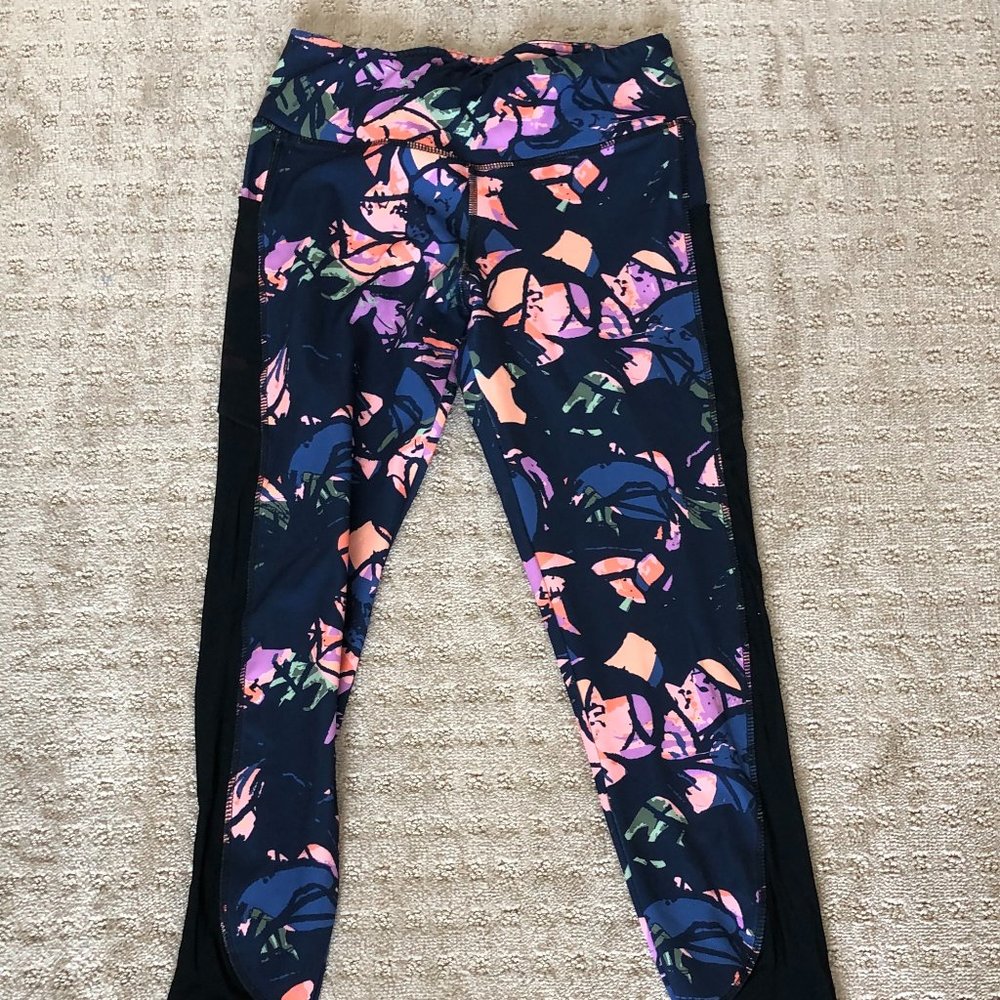 DVF Floral Leggings with Mesh Detail, EUC, M